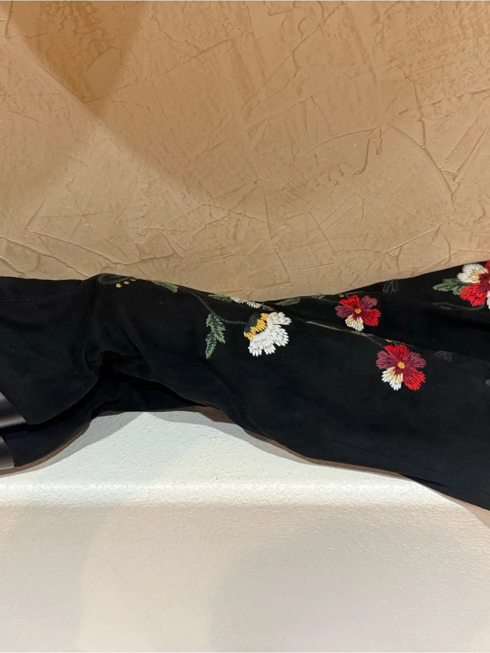 Sam Edelman Vena Black Floral Embroidered Suede Over The Knee Boots
